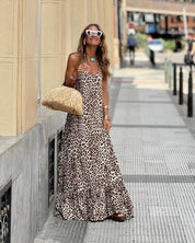 Elvy™ Elegant Leopard Maxi Dress