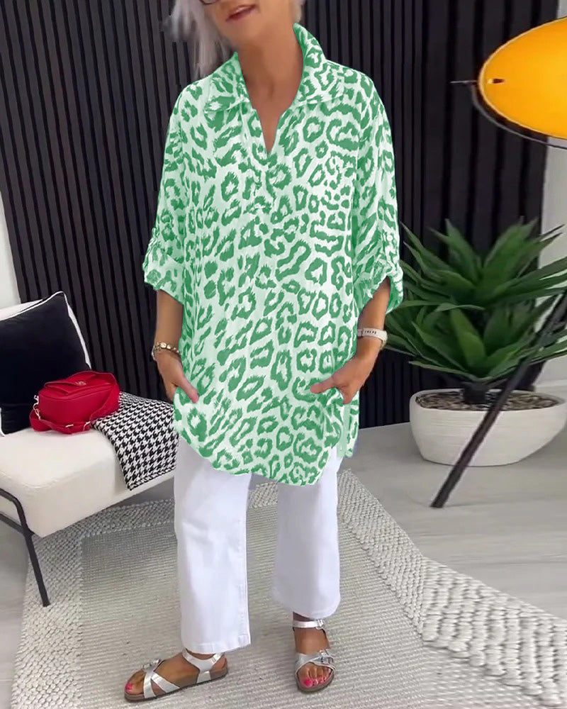 Isobel™ Elegant Leopard Printed Collar Blouse