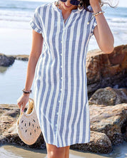Brianna™ Elegant Cotton Striped Dress