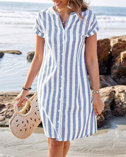 Brianna™ Elegant Cotton Striped Dress