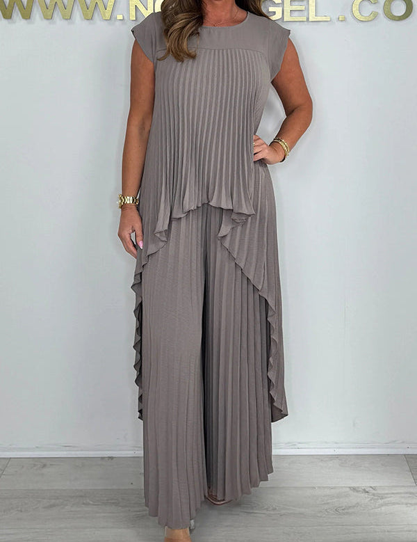 Sherry™ Pleated Midi Top & Wide-Leg Pants Set