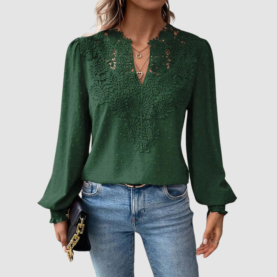 Sondra™ Luxury Lace Blouse with V-Neck