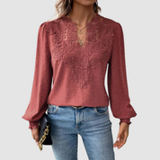 Sondra™ Luxury Lace Blouse with V-Neck