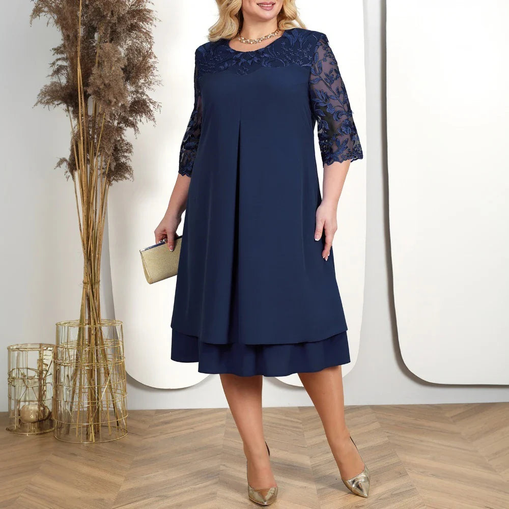 Erline™ Elegant Chiffon Lace Midi Dress