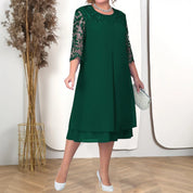 Erline™ Elegant Chiffon Lace Midi Dress