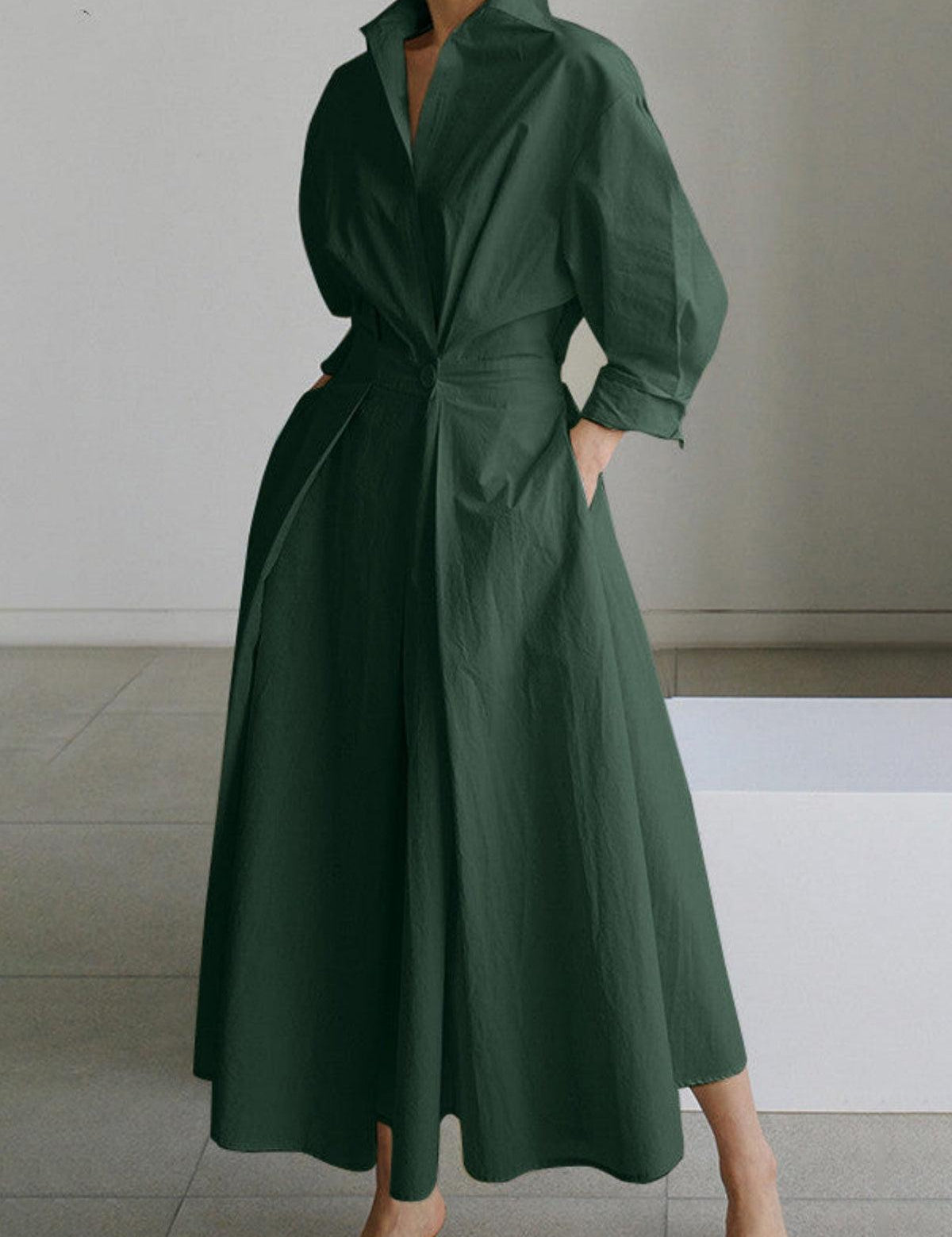 Elsie™ Elegant Button Lapel Midi Dress