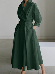 Elsie™ Elegant Button Lapel Midi Dress